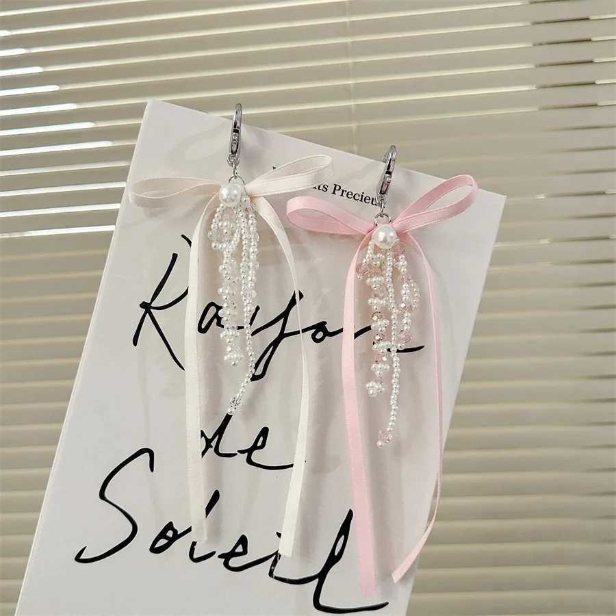 Ballet Bowknot Pearl Beads Heart Keychain for Women Sweet Charm Aesthetic Girls Korean Fashion Y2k Bag Pendant Accessories GiftsX240919