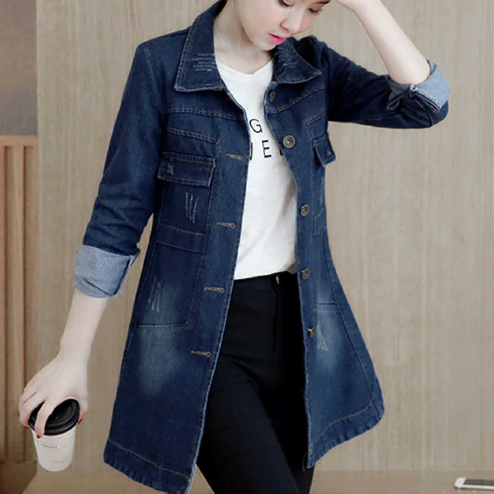Trending Products Large Size Trench Coat Women Outerwear Denim Jacket Embroidery Autumn Clothing Fashion 2023X240920