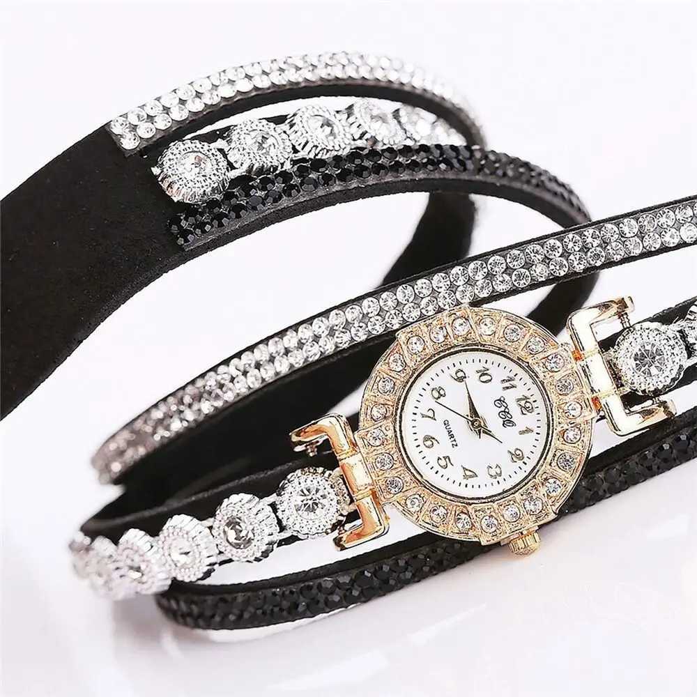 Quartz Round Watch Fashion Alloy With Diamond Bracelet Watches PU Leather Quartz Wrist Watches WomenX240920
