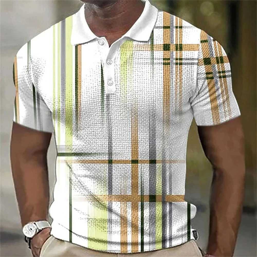 Mens Polo Shirt Striped Plaid Pattern Shirt Fashion Design Clothing Oversized Lapel Short Sleeve Top Summer Casual Polo T-ShirtX240920