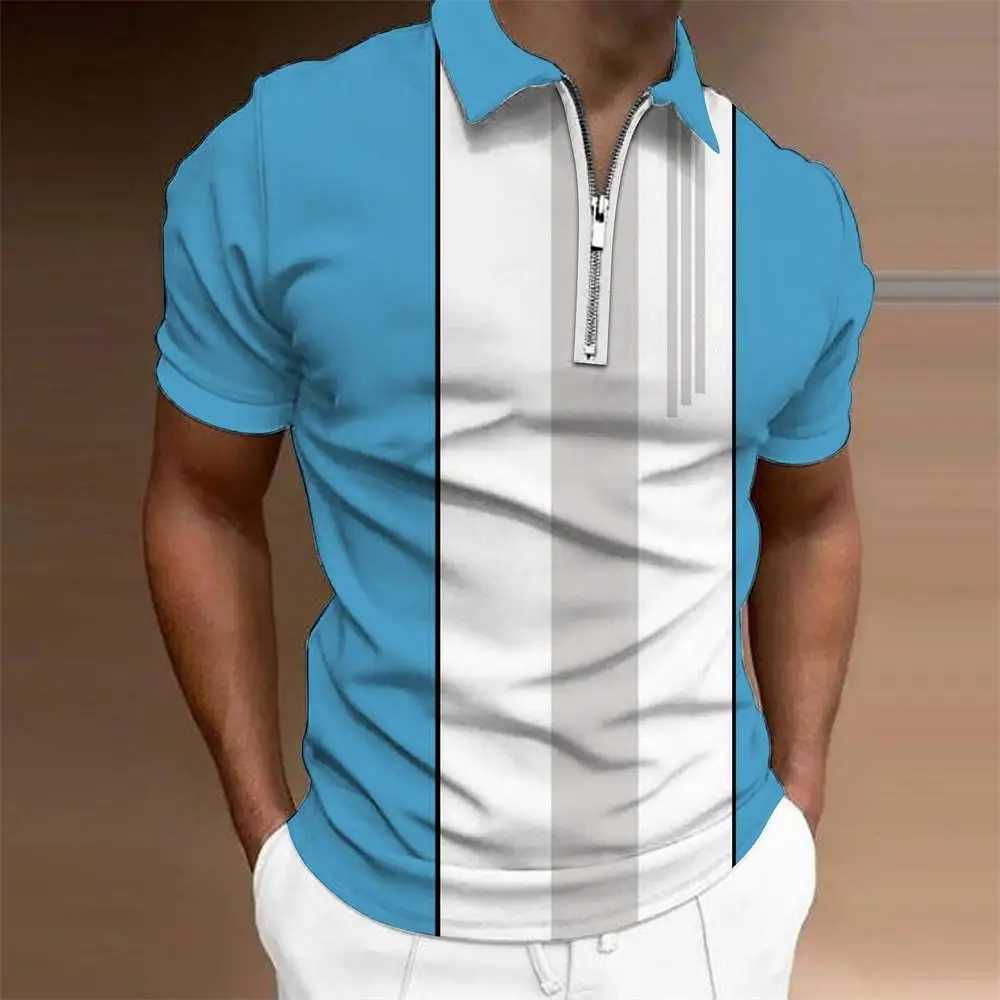 Basic Style Stripe Printed Mens Polo Shirt Half Zip Up Short Sleeve Polo Shirts For Men Multicolor Causal Mens Clothing SummerX240920