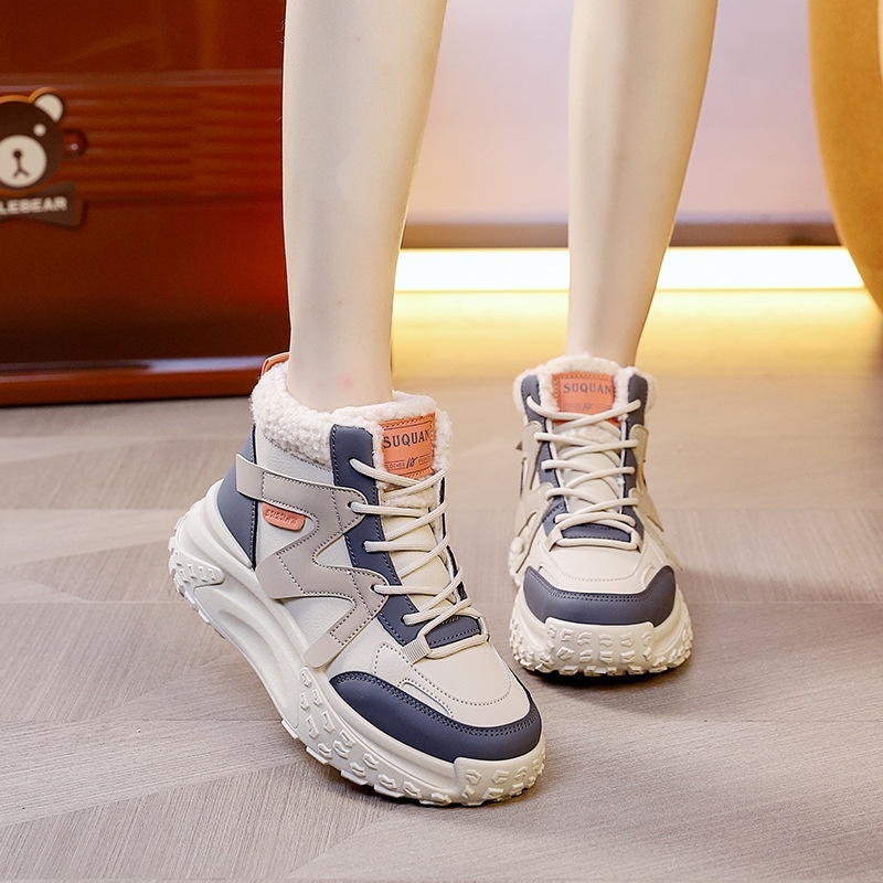 Winter new women's 2024 velvet high top versatile sports and leisure warm cotton shoes for women K6703