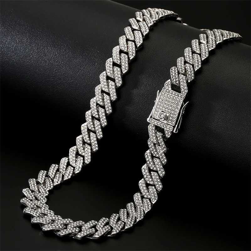 ZAKOL Hip Hop Rock Cuban Chain Necklace For Men Silver Color 2 Rows Rhinestone Paved Miami Clavicle Chain Choker Jewelry GiftsXJ250219