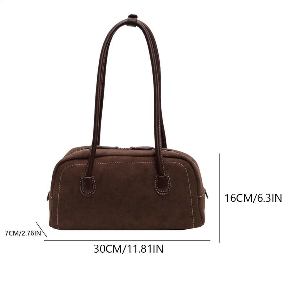 Retro artificial suede womens shoulder bag solid color Versatile bottom bag zipper handbag womens high-quality handbag wallet homeless bag 240918
