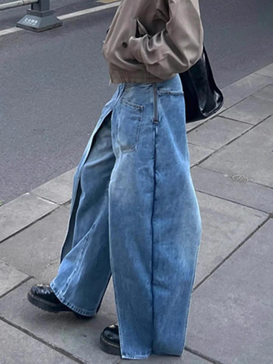 WCFCX STUDIO Chic n Baggy Jean High Waisted Wide Leg Pants Retro Streetwear Fashion Harajuku Straight Denim Trousers 240912
