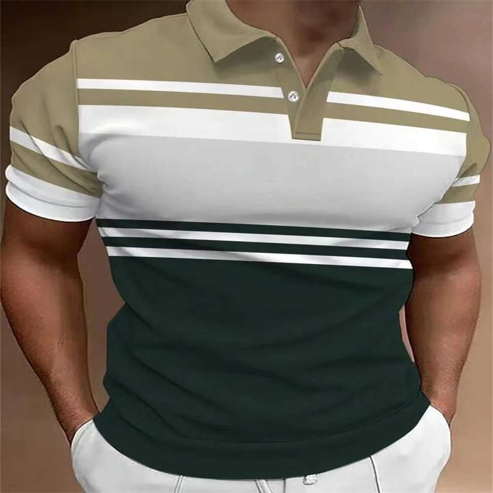 2024 New Summer Men Short Sleeved Polo Shirt Casual Splice Stripe Printing T-Shirt Mens Breathable Shirt Men Clothing S-3XLX240920