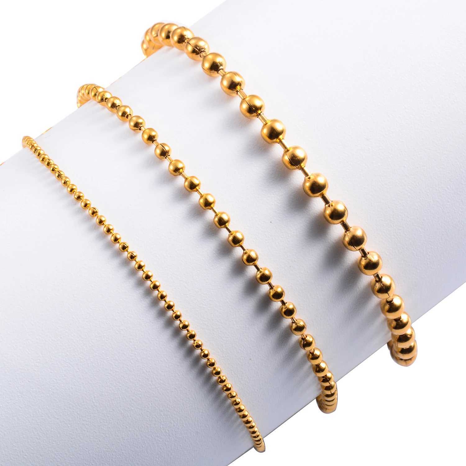 Wolesale Stainless Steel Round Bead Ball Chain Necklace Gold Color Matching Adjustable Pull Connector For Women Men JewelryX240919