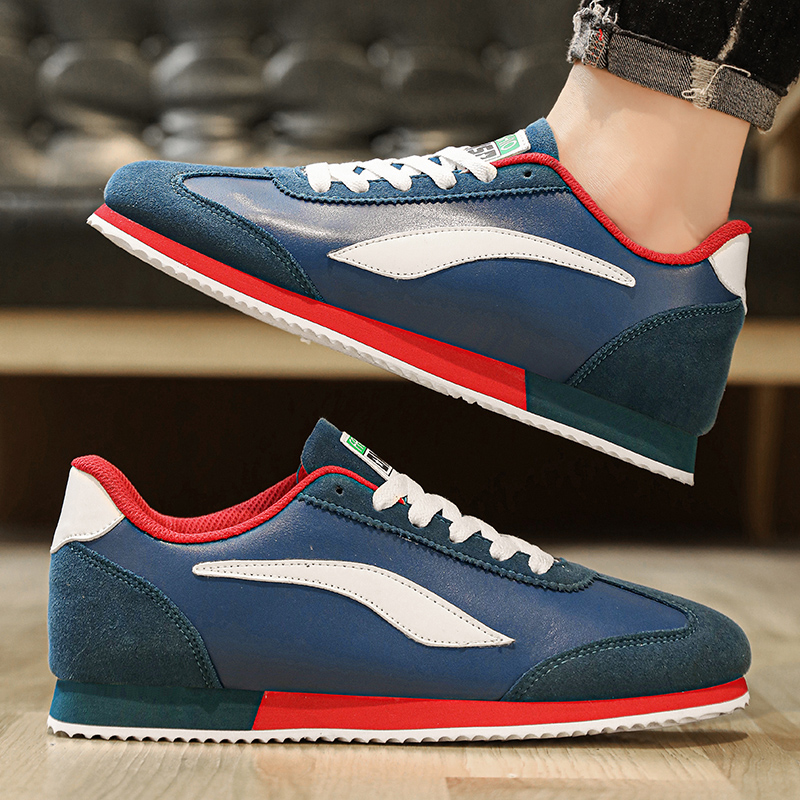 Hot Sale Men's Fashion Running Blue Suede Leather Casual Sneakers Men Flat Sport Comfortable Jogging Shoes Man