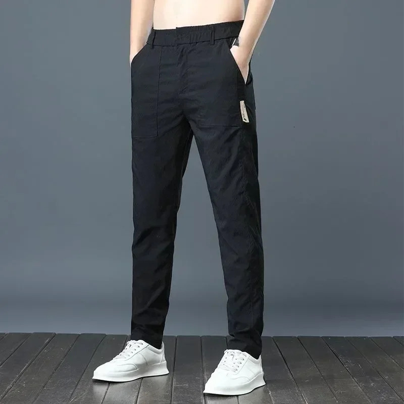 Men's Ice Silk Ultra-thin Casual Pants Korean-style Trendy Loose-fit Straight-leg Lightweight Quick-dry Long Trousers for Summer