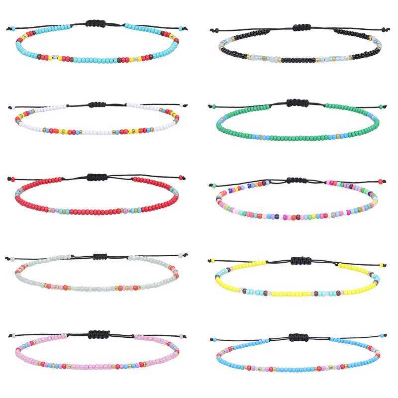 Boho Women Glass Beads Woven Anklet Beaded Bracelet On The Leg Beach Barefoot Foot Jewelry Handmade Rope Thread Weaving Braid Y240920