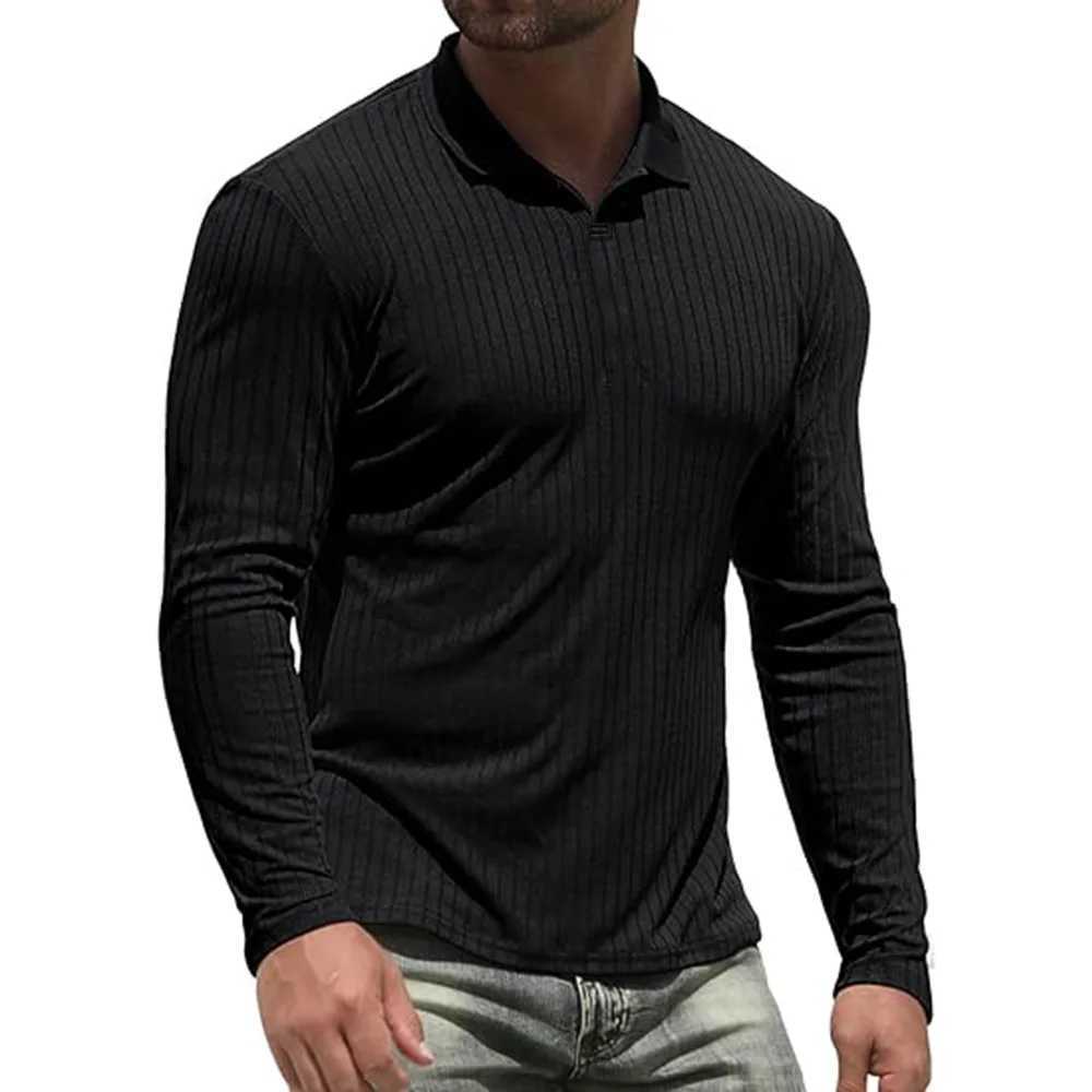 Cotton Mens Long Sleeve T-Shirts Men Polo Shirts High Quality Slim V-neck Striped Shirt Male Top Tees MaleX240920