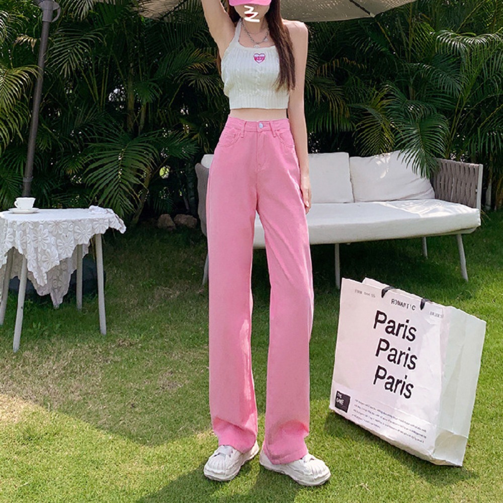 2026 Pink Wide leg Jeans for Women in The Summer Thin High waisted Straight leg Large Size Slimming or length Trousers