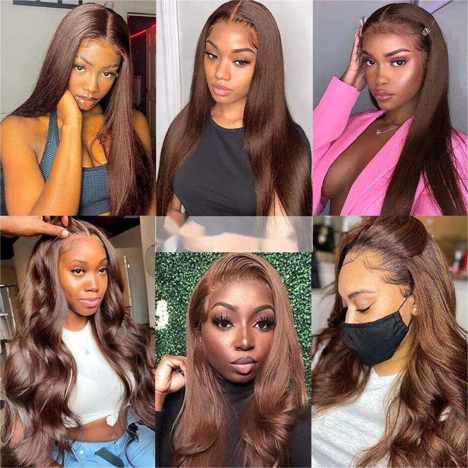 13x6 Chocolate Brown Front Colored Human Hair Wigs For Women 30 Inch Transparent 13x4 360 Lace Frontal Wig Pre Plucked