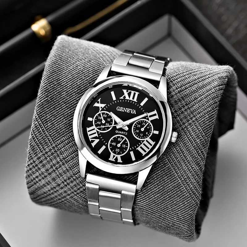 Classic New 2024 Geneva 3 Eyes Gold Casual Women Watch Men Stainless Steel Ladies Clock Quartz WristwatchesX240920