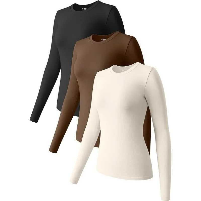 Womens 3 Piece Long Sleeve Tops Crew Neck Stretch Fitted Underscrubs Layer Tee Shirts Tops M240920