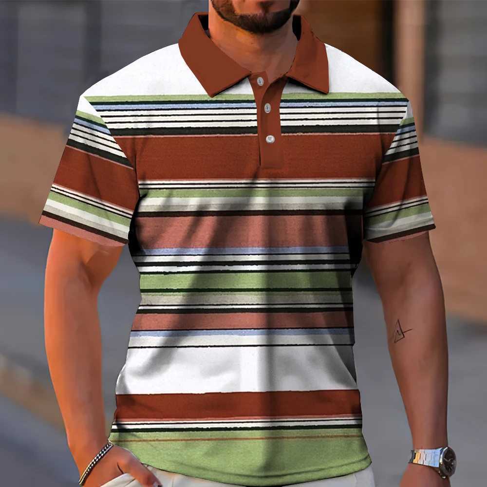 New Striped Mens Polo Shirt Summer Casual Short Sleeve T-Shirt For Men Golf Sport Shirts Loose Oversized Polo T-Shirt Top 2024XJ240920