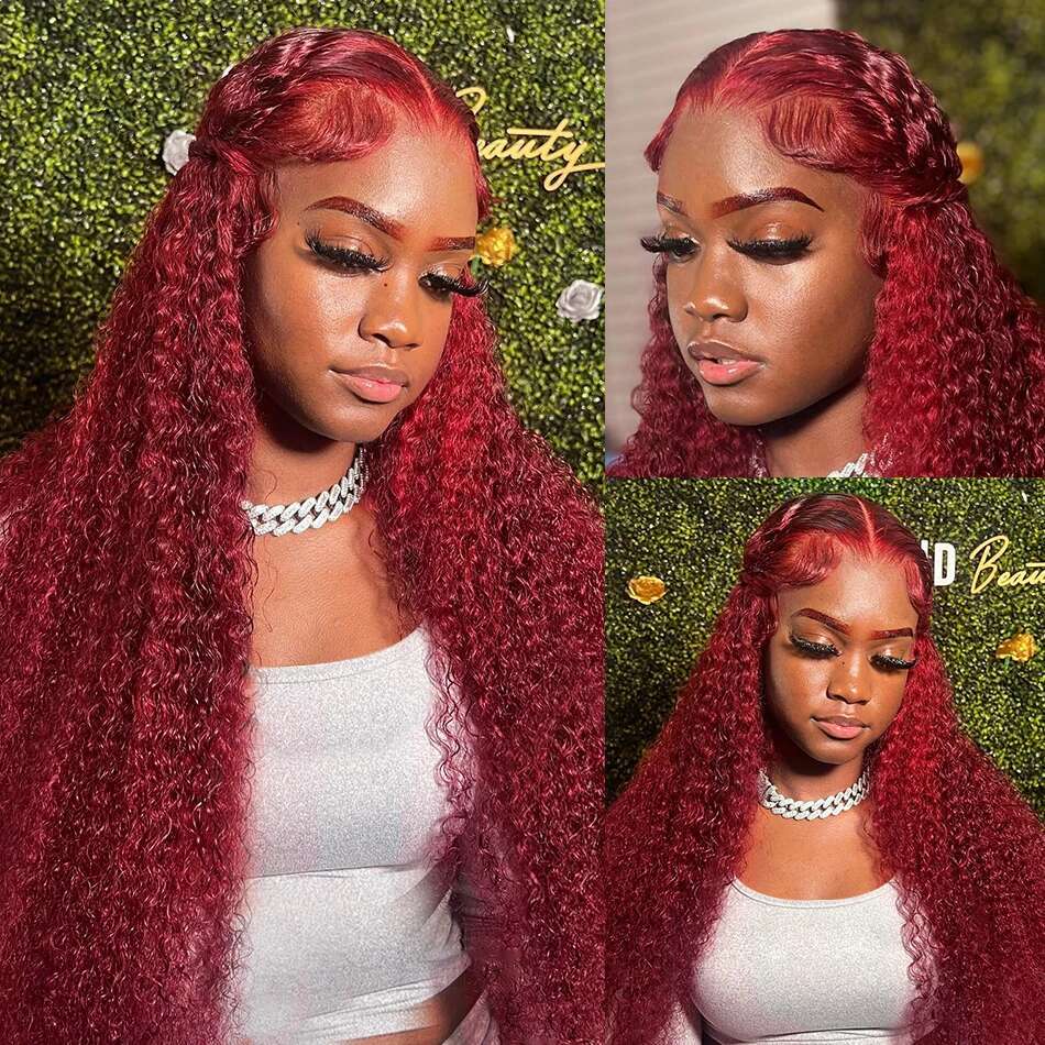 99J Bury Deep Wave 13x6 HD Front Wig Red Colored Curly 13x4 Lace Frontal Human Hair Wigs For Women