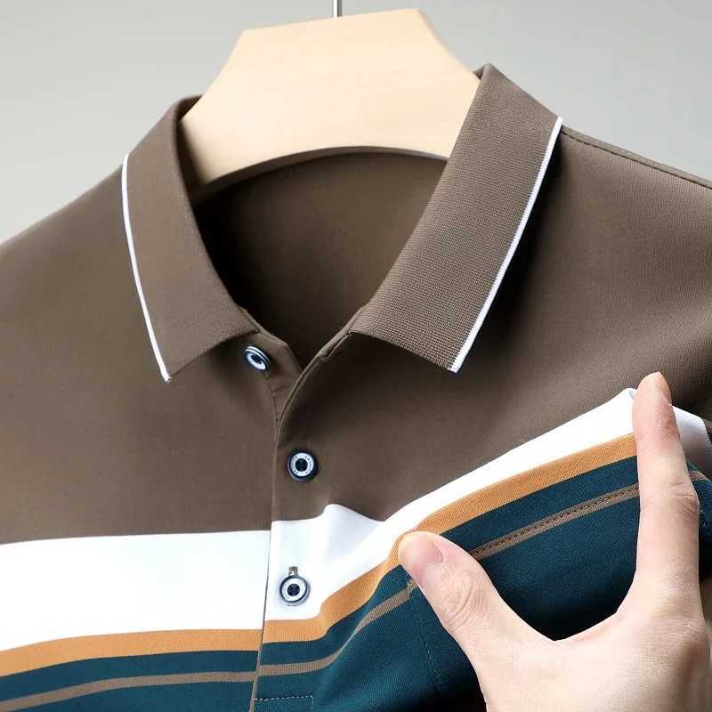 New Mens Color Woven Striped Short Sleeved POLO Shirt Cotton Summer Casual TopX240920