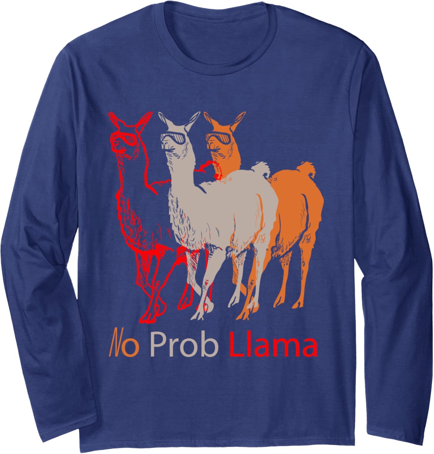 Long Sleeve Shirts for Men sweatshirt No Prob Llama Illustration - Funny Slogan Gift Long Sleeve Tee Streetwear Casual tops clothes