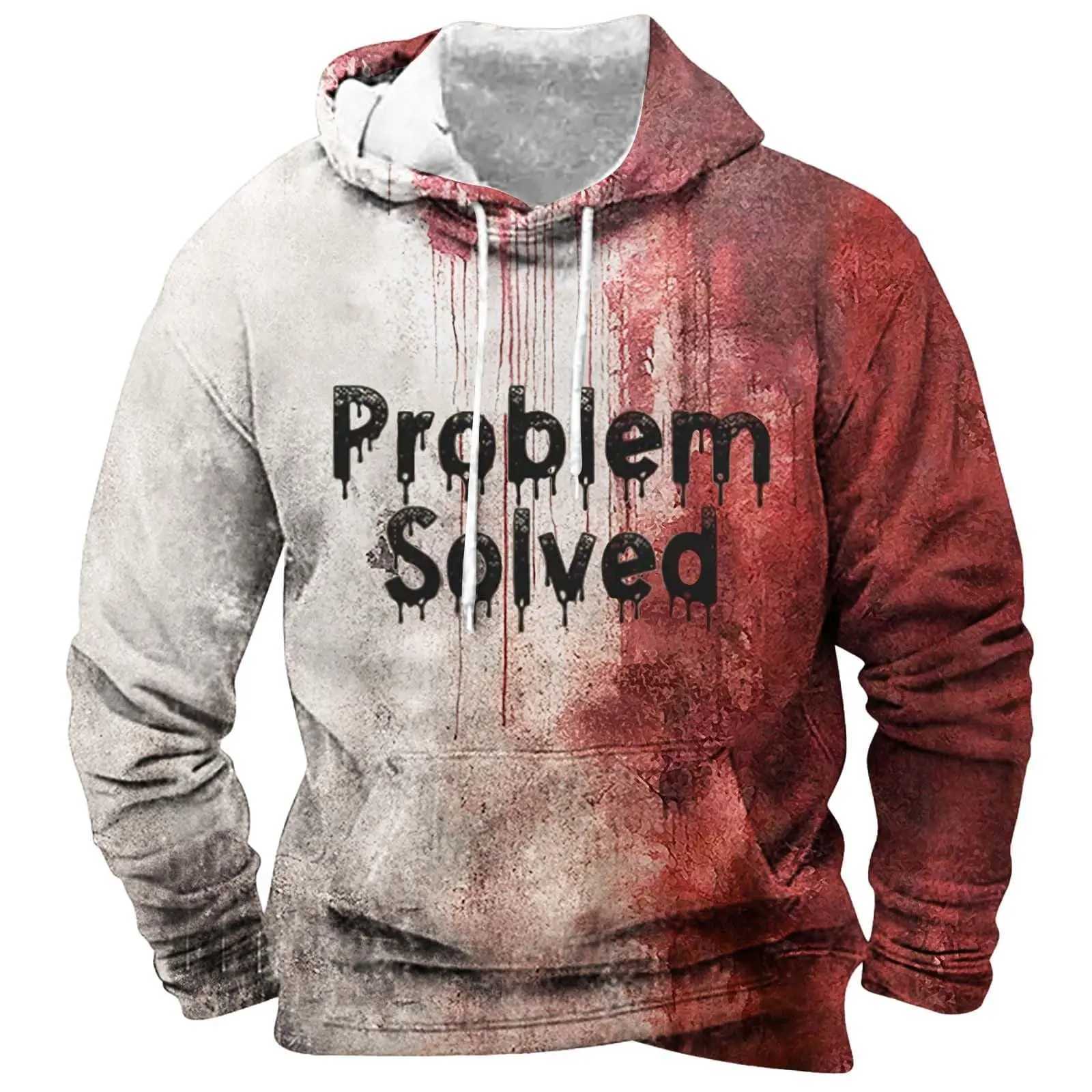 Bloody Life-saving Letters Printed Mens Hoodie Funny Halloween Sweatshirt Mens Hoodie Casual Halloween Hoodie Sweatshirt Y240920