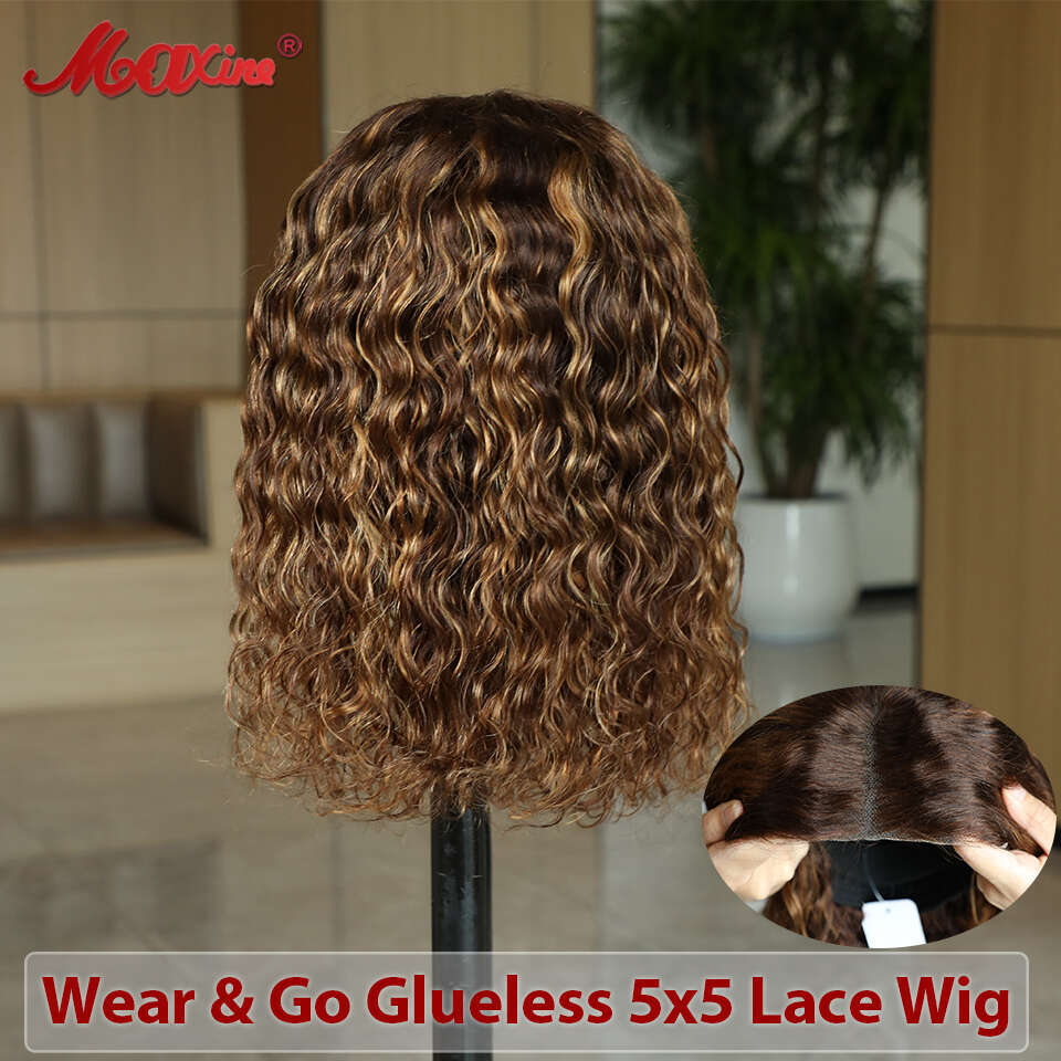 P4/30 Water Wave Bob Ready To Wear 5x5 HD Lace Closure Preplucked Curly Glueless Human Hair Wig