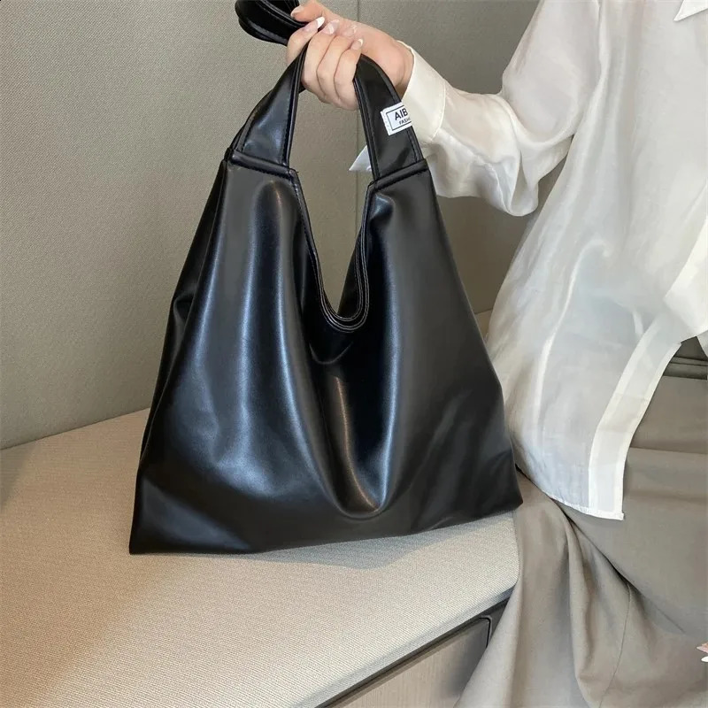 Soft Pu Leather Shoulder Bags Big Women Shopping Tote Bag Fashion Simple Large Capacity Handbags Korean Underarm Bags 240918