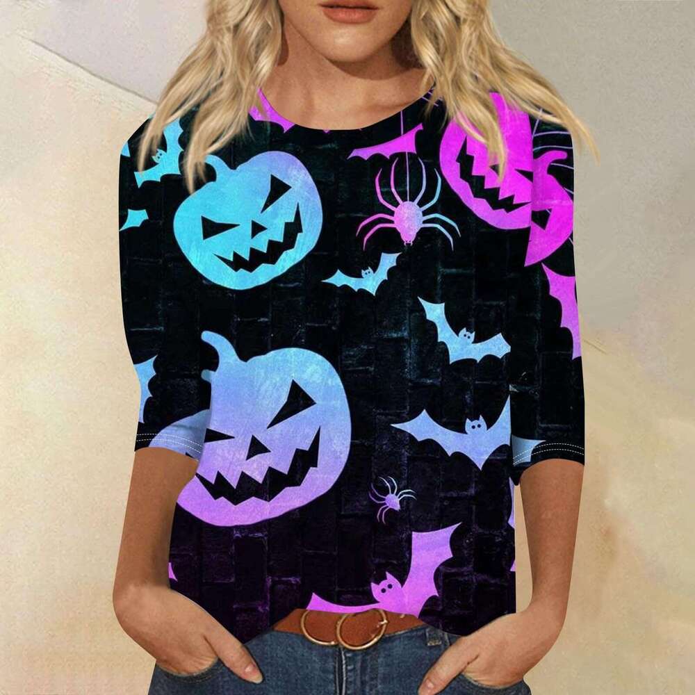Hallowmas Cartoon Halloween Pumpkin 3D Printed Seven Sleeve T-shirt Adult Top