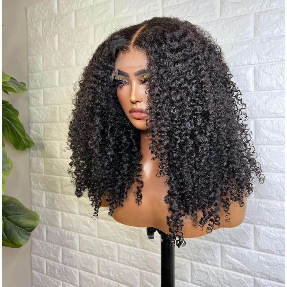 4B 4C Afo Kinky Synthetic Hair For Women Natural Black Glueless Jerry Curly Long 13X4 Transparent Lace Front Wigs