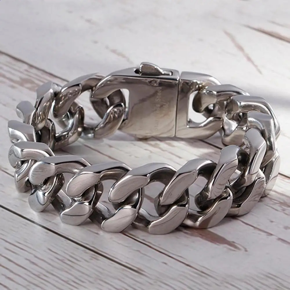 High quality mens silvergoldblack curly Cuban chain bracelet 316L stainless steel 20MM 22CM 240912