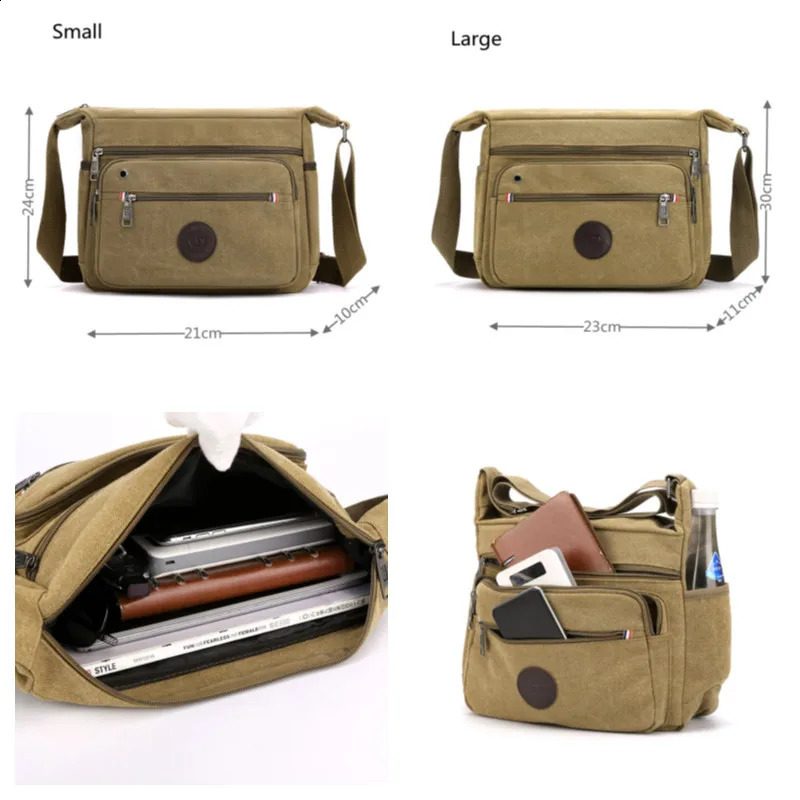 Mens canvas cross body bag travel leisure highquality outdoor handbag school retro zipper messenger shoulder 240919
