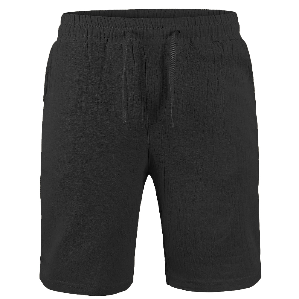 Men's Cotton Short Pants Men Summer Breathable Solid Color En Shorts Loose Casual Lace Up Bottoms