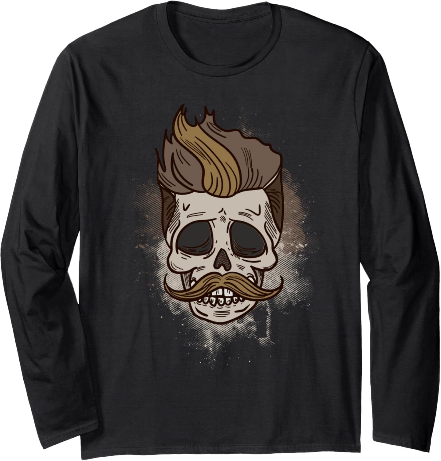 Long Sleeve Shirts for Men sweatshirt Skull with Hair and Mustache Funny Cool Hipster Gift Long Sleeve Tee Streetwear Casual tops clothes