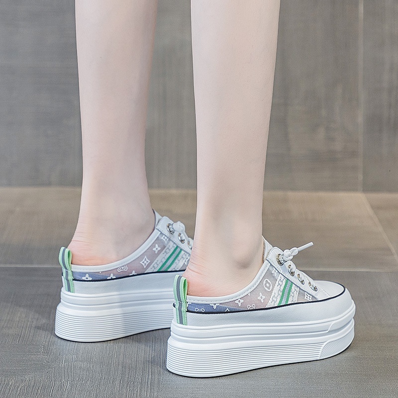 Little White Summer Breathable Inner Elevated Women's Shoes 8cm Genuine Leather Thick Sole Matsutake Casual Mesh Half Slippers