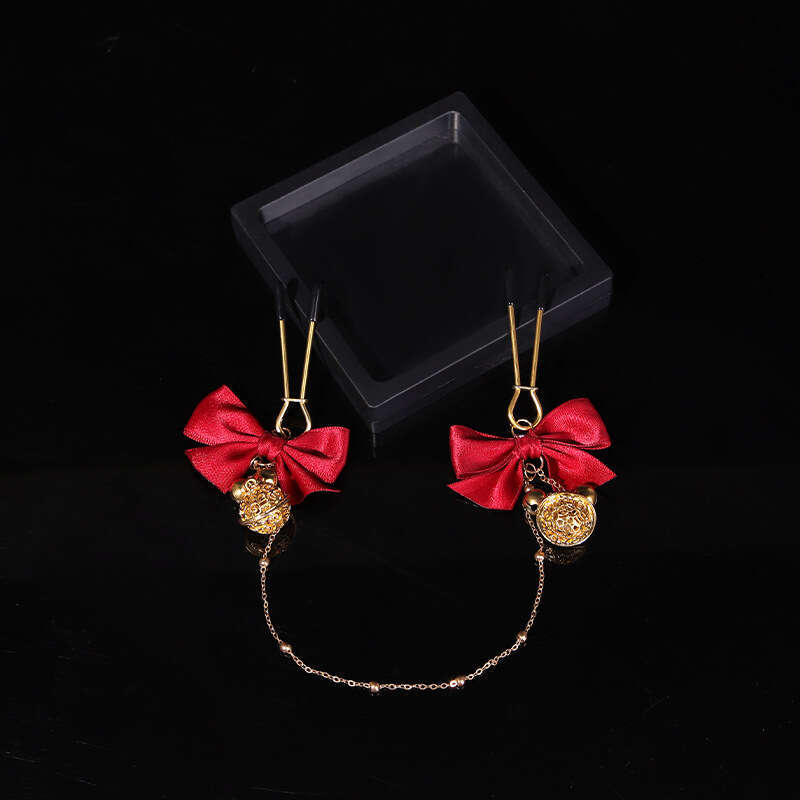 SM Sex Props 4-piece Set: Genuine Leather Traction Collar, Bell, Milk Clip, Silicone Mouth Plug, Alternative Sex Supplies, Hair Replacement