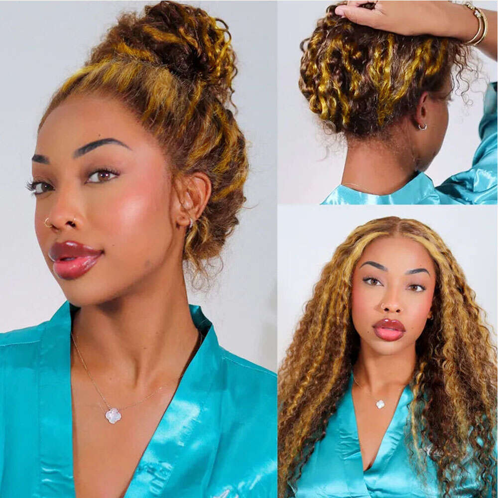 250 Density Highlight P4/27 Blonde 360 Full Hd Lace Front Pre Plucked 30 Inch Glueless Deep Wave Frontal Wig Synthetic Hunam Hair