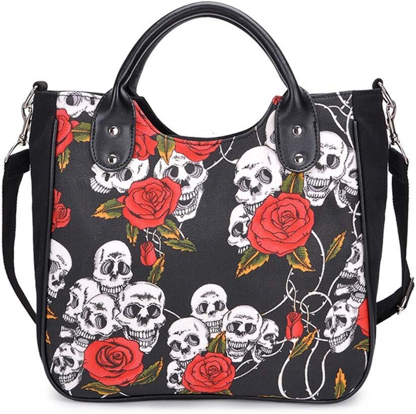 Women Fashion Rivet Handbag Purse Canvas Punk Tote with Shoulder Strap Crossbody Bag Large Capacity