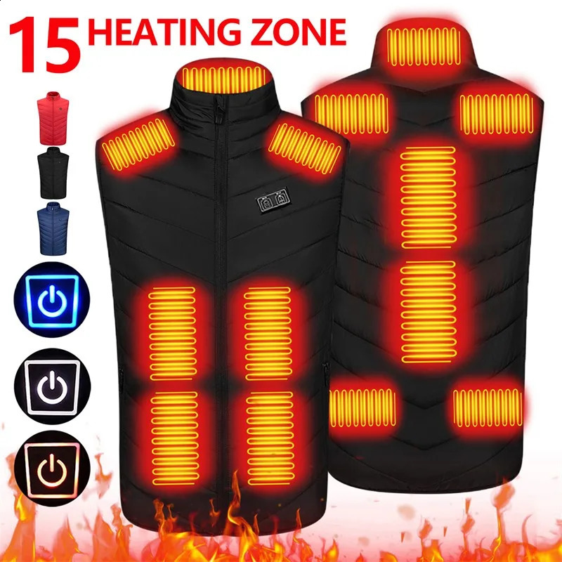 15/9 Areas Heated Vest Men Women Heated Jacket Winter Usb Heating Vest Self Heating Thermal Vest Heating Down Jacket Warmte Vest 240912