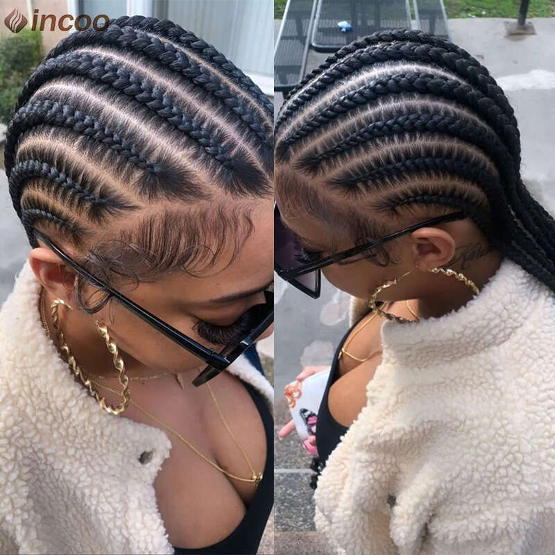 36 Cornrow Twisted Ombre Blonde Passion Twists Wigs Faux Locs Goddess Box Braided Synthetic Full Lace Front Wig