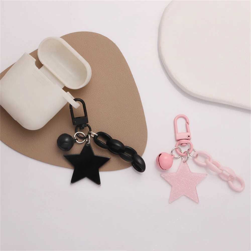 Glitter Stars Acrylic Keychain Bell Pendant Keyring for Girls Backpack Charm Headphone Case Accessorie Creative Friendship GiftsX240919