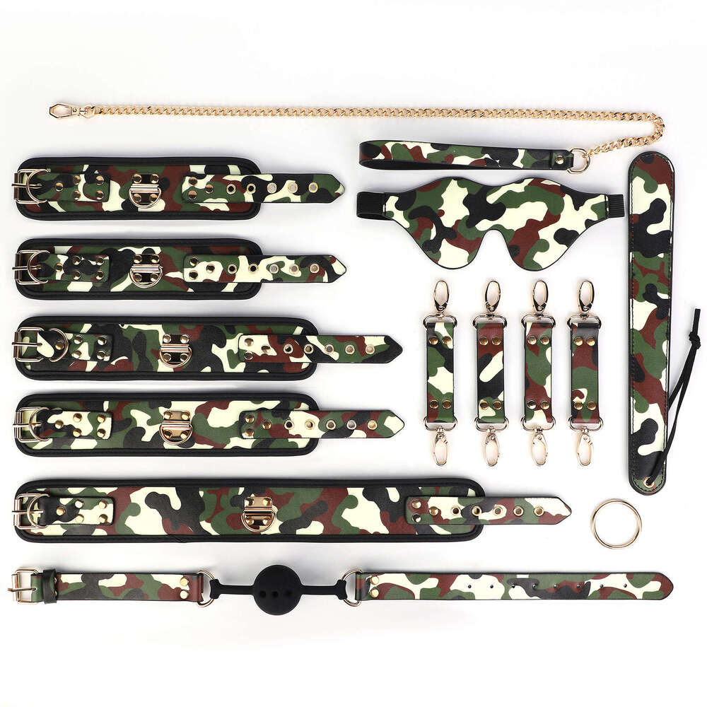 Cross border New SM Sex Props Night Light SM Set Camouflage Sex Handcuffs Training Whip Silicone Mouth Plug Eye Mask