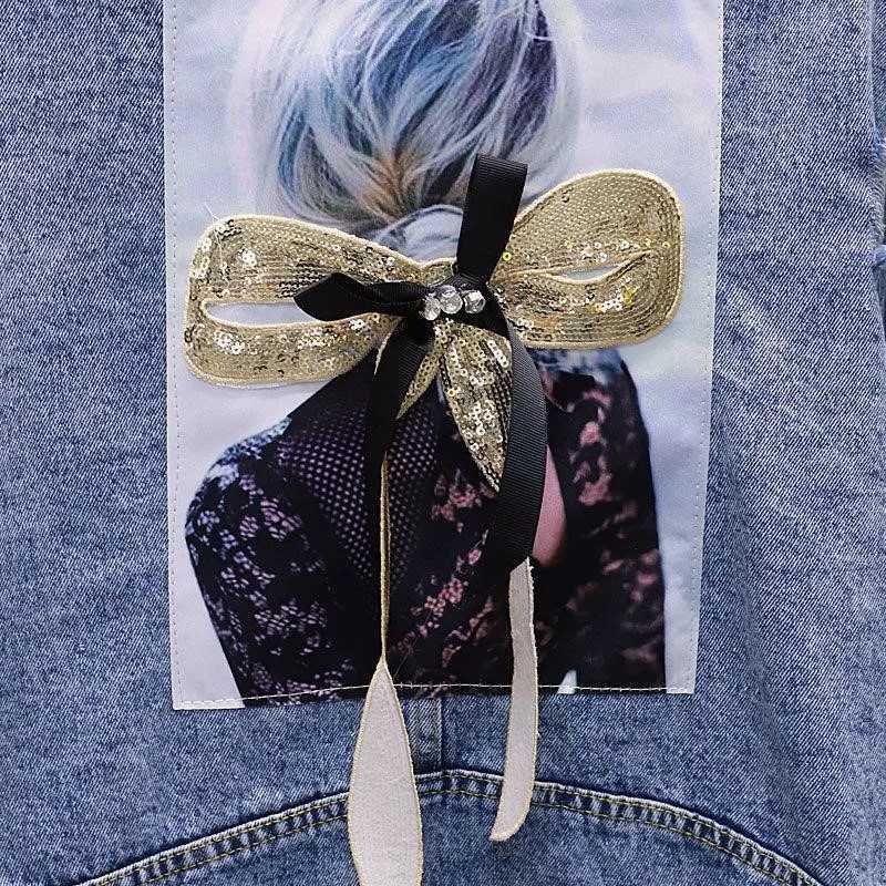 2024 New Autumn Harajuku Denim Jacket Sequins Beauty Applique Jeans Jacket Frayed Holes Casual Outwear Streetwear Denim Coat 357X240920