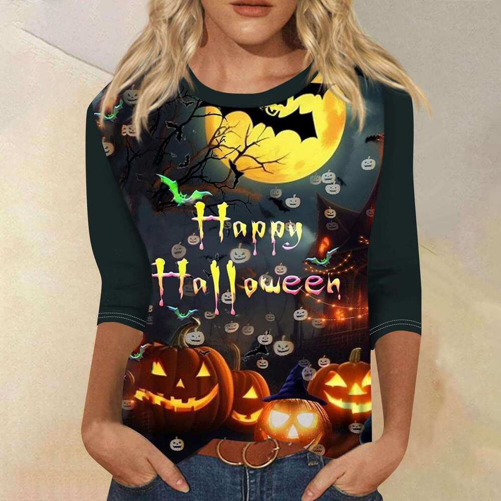 Hallowmas Cartoon Halloween Pumpkin 3D Printed Seven Sleeve T-shirt Adult Top