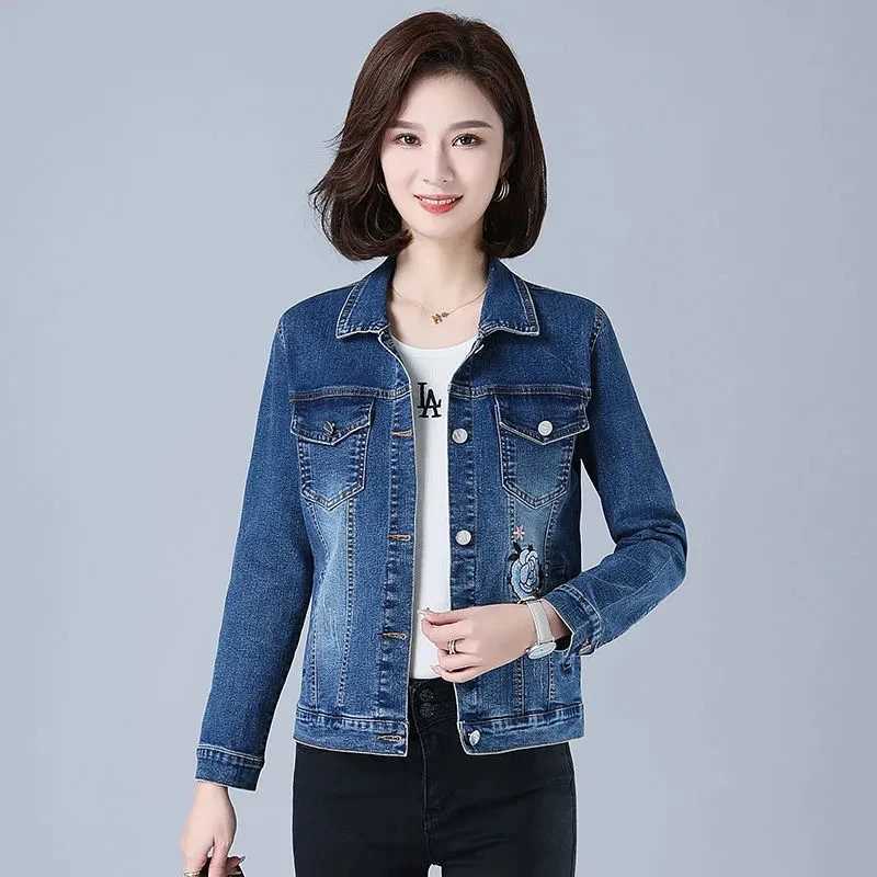 Fashion Embroidered Denim Jacket Elegant Large Size Elastic Women Short Coat Female Slim New Outerwear Casual Jeans Tops JacketsX240920