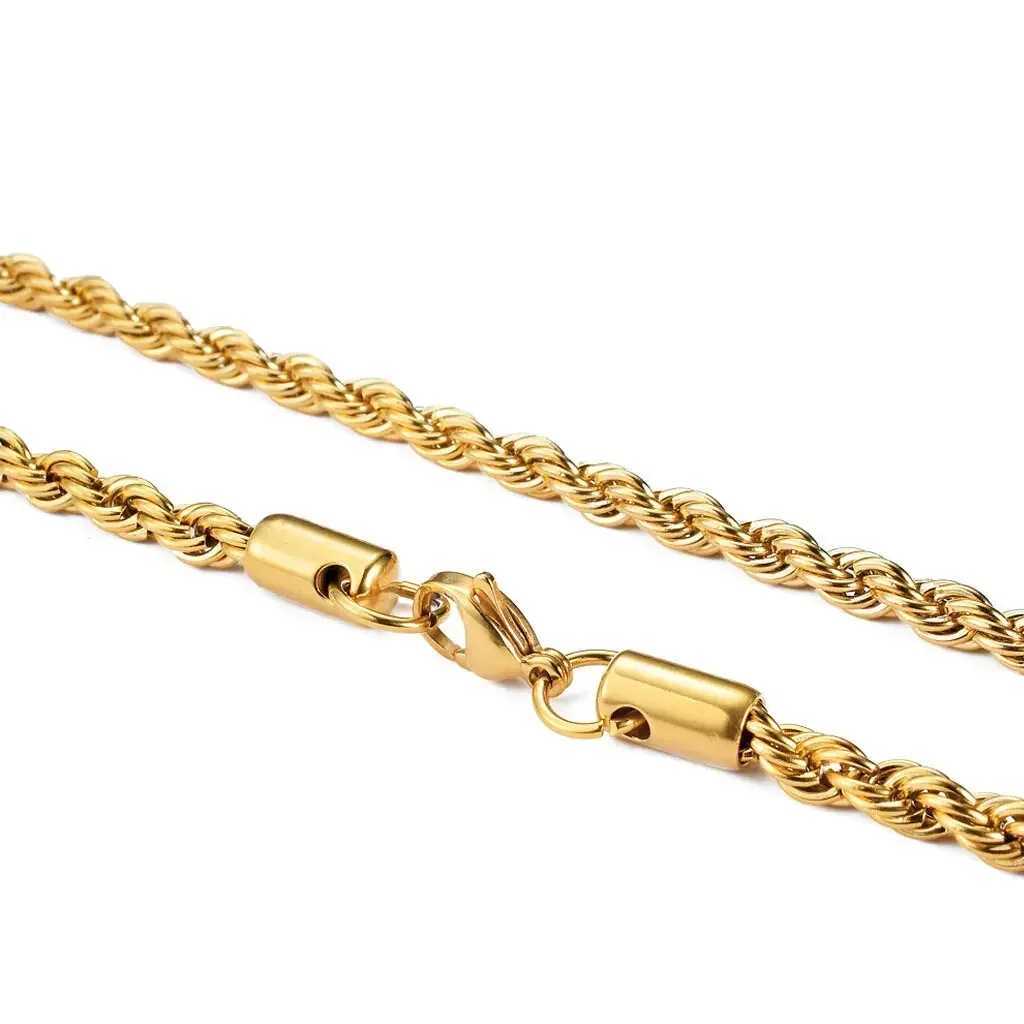 2-6MM Gold Color Twisted Rope Chain Necklace Stainless Steel Never Fade Waterproof Choker For Men Women Fashion JewelryX240919