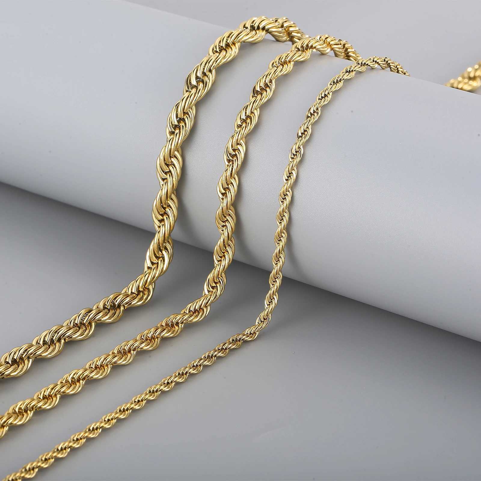 4/6/8mm Width Long Stainless Steel Minimalist Twist Rope Chain Necklace For Men Available in Gold Color JewelryX240919