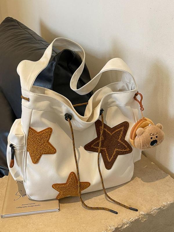 Women's Star Pattern Cute Casual Streetwear Large Capacity Everything Drawstring Design Bag for School College & Work Tote Bag, Outfits, Fall Fre