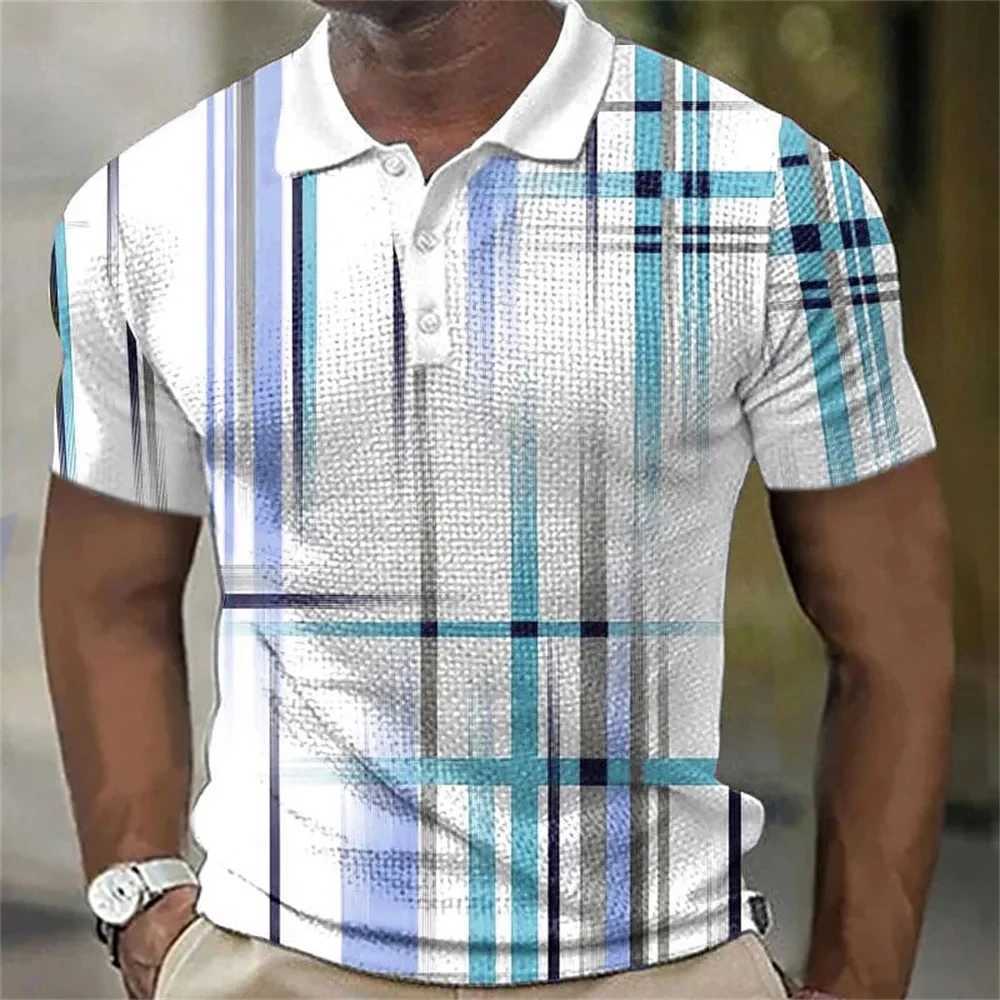 Mens Polo Shirt Striped Plaid Pattern Shirt Fashion Design Clothing Oversized Lapel Short Sleeve Top Summer Casual Polo T-ShirtX240920