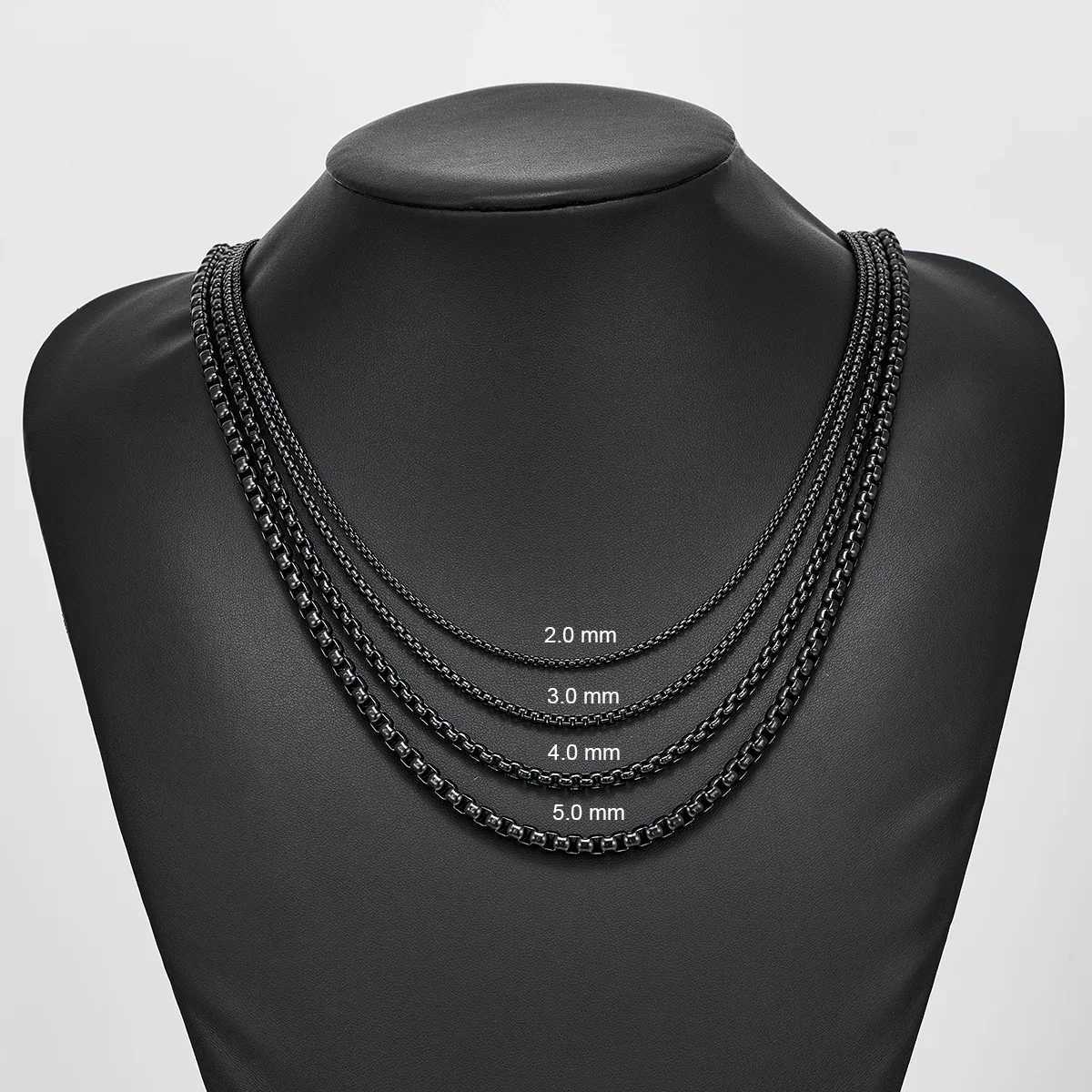 HIYEE 1 Piece 2mm/3mm/4mm/5mm Black Color Box Link Chain Classic Curb Necklace Stainless Steel Jewelry for Men Women DIY GiftX240919