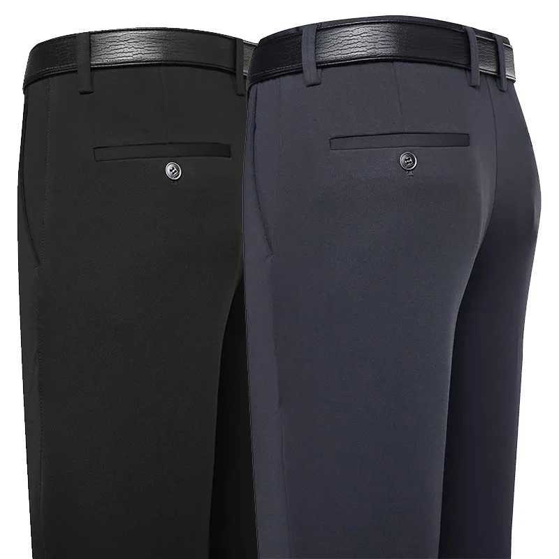 Mens elastic suit pants black business casual Trouser office summer autumn Korean Navy gray spandex straight pants W240919