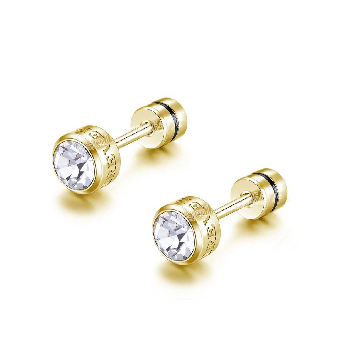 Stainless steel corrugated letters Eternal Love CZ zircon Korean earrings womens crystal screws titanium steel earrings W240919